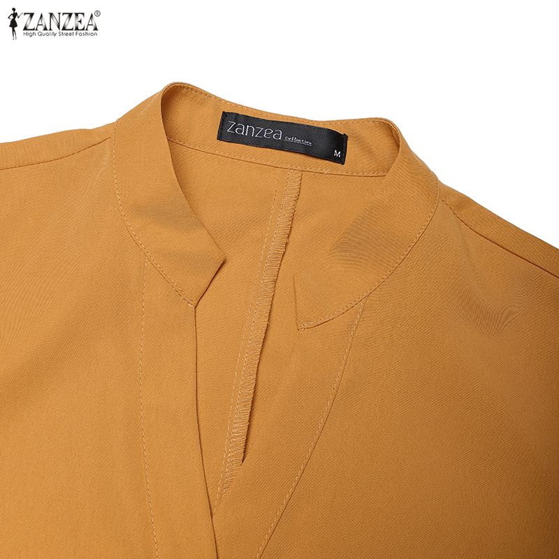 ZANZEA Lässiges, lockeres Kleid mit Stehkragen und langen Ärmeln für Damen