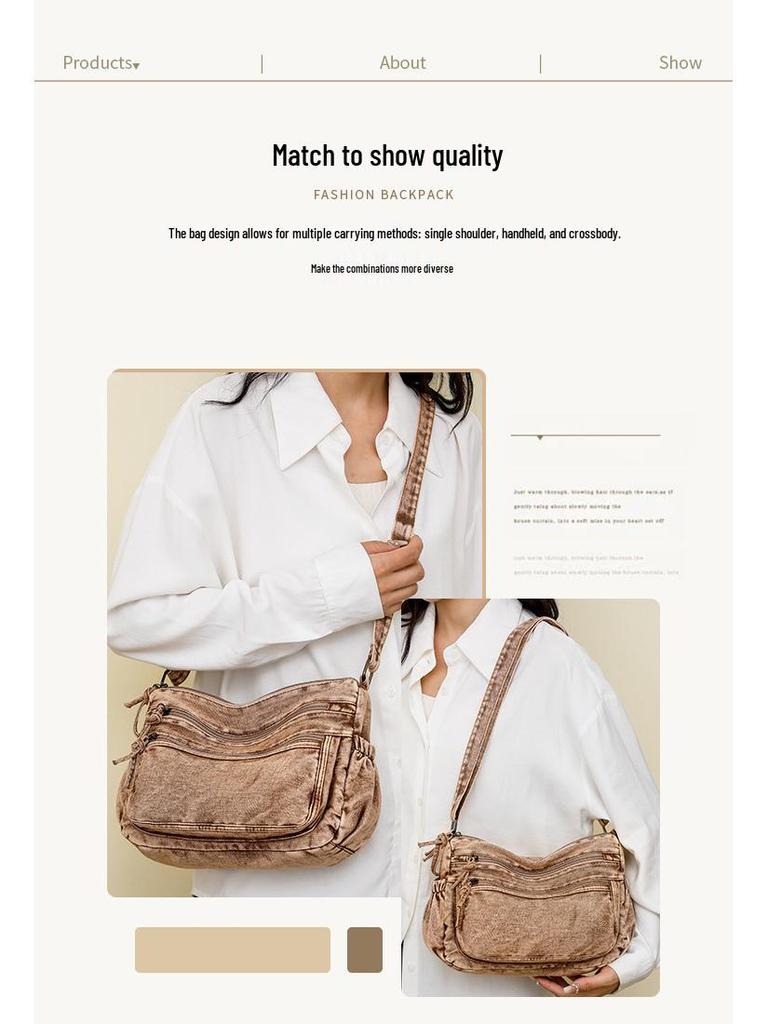 Retro Denim Single Shoulder Crossbody Bag - Large Capacity, Casual & Trendy