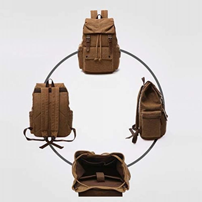 Rufun Canvas Backpack Vintage Laptop Backpack Large Capacity Travel Hiking Daypack Unisex Bag