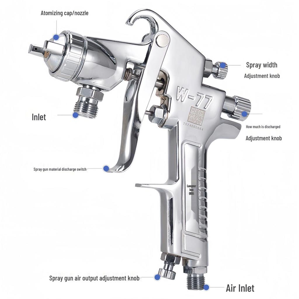 W101 Pneumatic Paint Spray Gun with High Atomization for Furniture, Upper & Lower Pot, New Model W71/W77