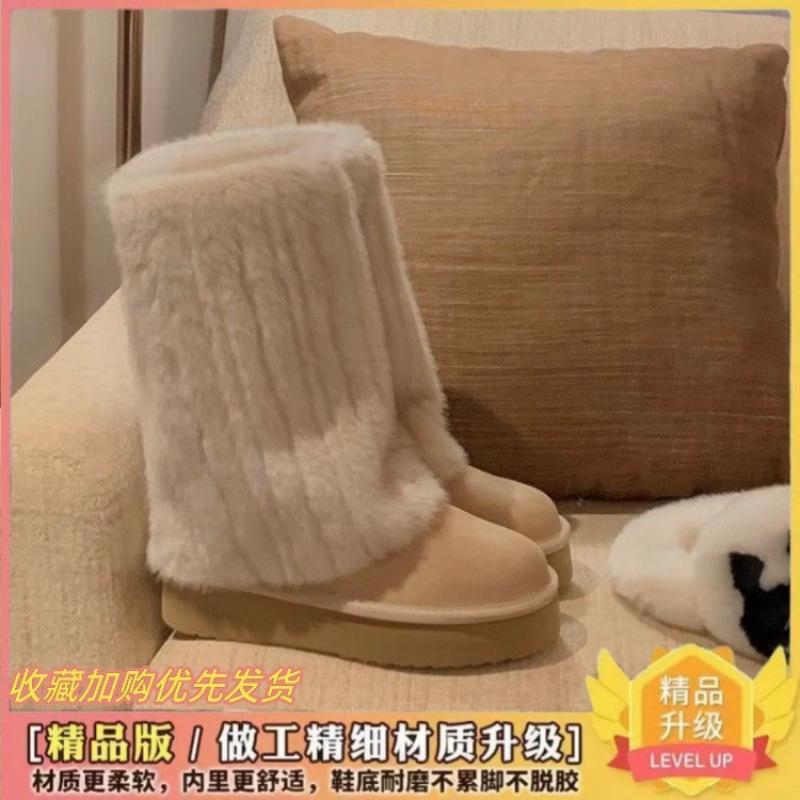 

-Широкая стопа большой размер зимние сапоги осень и зима теплые плюшевые сапоги натуральная мягкая кожа платформа хлопковая обувь короткие сапоги 40 fleece thickened