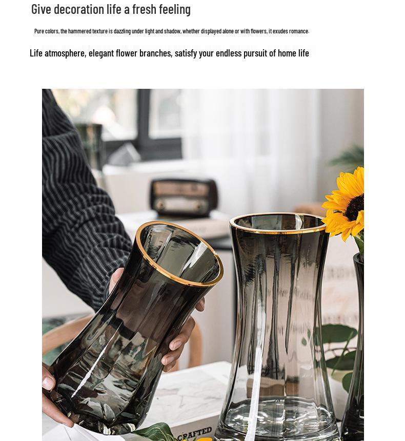 Gold-Painted Transparent Glass Vase for Fresh or Dried Flowers - Nordic Style Flower Arrangement Ornament
