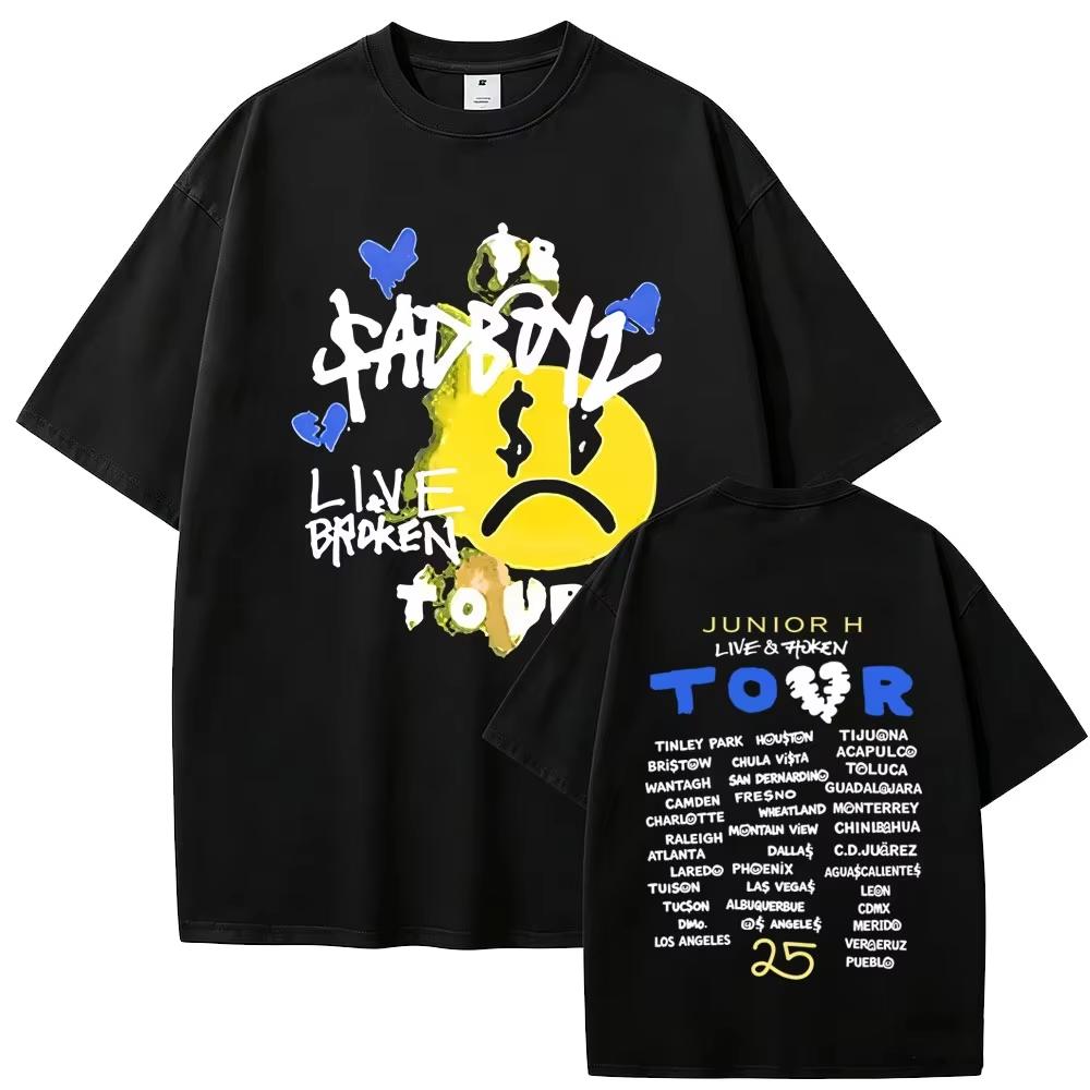 Rapper Junior H Sad Boyz Sad Boyz Live & Broken Tour T-shirt Men Women Hip Hop Fashion T Shirt High Quality Streetwear Y2K Ins 4XL