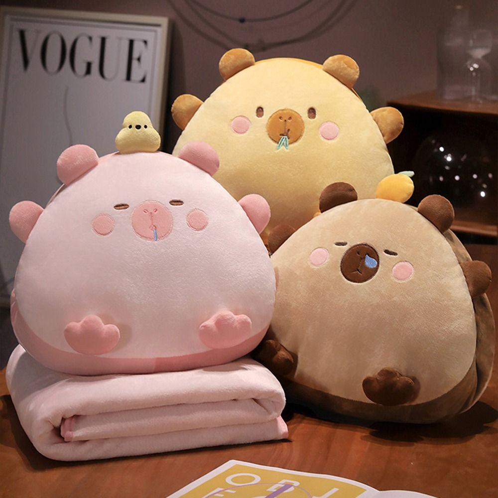 Stuffed Capybara Cartoon Hand Warmer Air Conditioning Blanket Office Backrest  Bedside