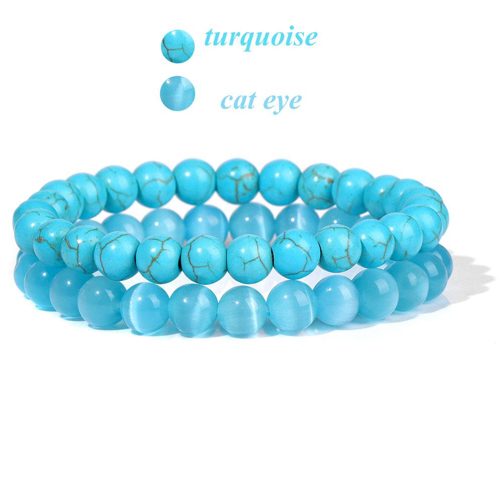 2Pcs Colorful Natural Stone Bead Bracelet Set 8MM Natural Agates Turquois Amethysts Quartzs Gem Stretch Bangle Jewelry Gift 17cm