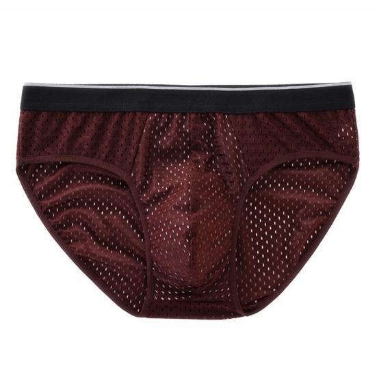 Men Panties Breathable Mesh Elastic Mid Waist Color Block No Trace Inside Wearing Large Size Ice Silk Sexy Male Underwear Briefs for Daily Life