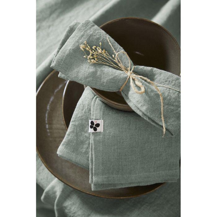 Lot de 3 serviettes de table "Soline" 40 x 40 cm Lin lavé - Soline Eucalyptus