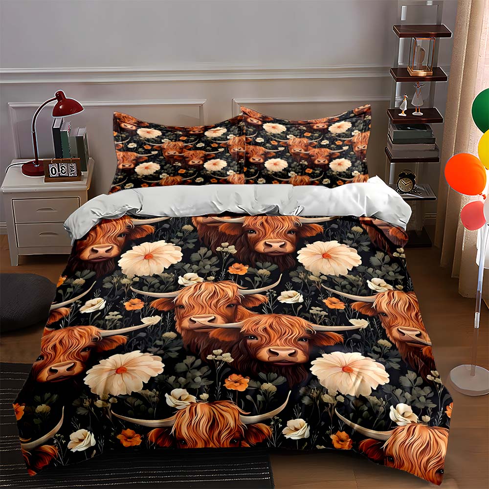 

Floral cow motif. Bedding Duvet cover sets Duvet covers Pillowcases gifts (1 * Duvet Cover 2 * Pillowcases, without duvet insert) 135x200cm