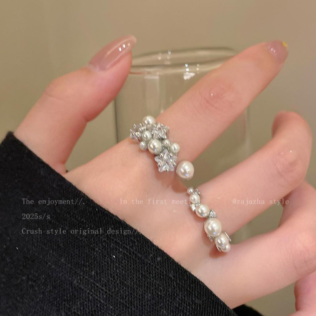French Baroque Pearl Open Ring Niche Design Stacked Index Finger Ring Light Luxury Accessories