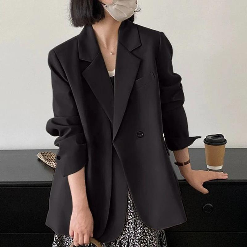 Spring Autumn Elegant Grey Women's Blazer Jacket Long Sleeve Single Button Office Lady Loose Outwear for Women