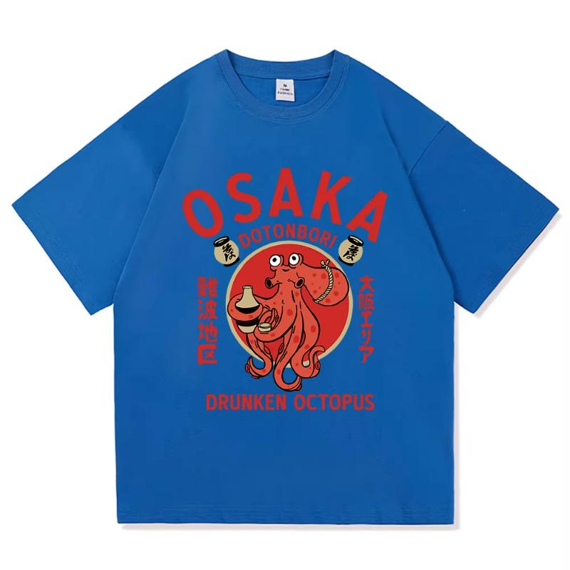 Funny Osaka Dotonbori T Shirt Fashion Men/Women Retro Takoyaki Osaka Drunken Octopus T-Shirt Unisex Vintage Cotton Tees Shirts