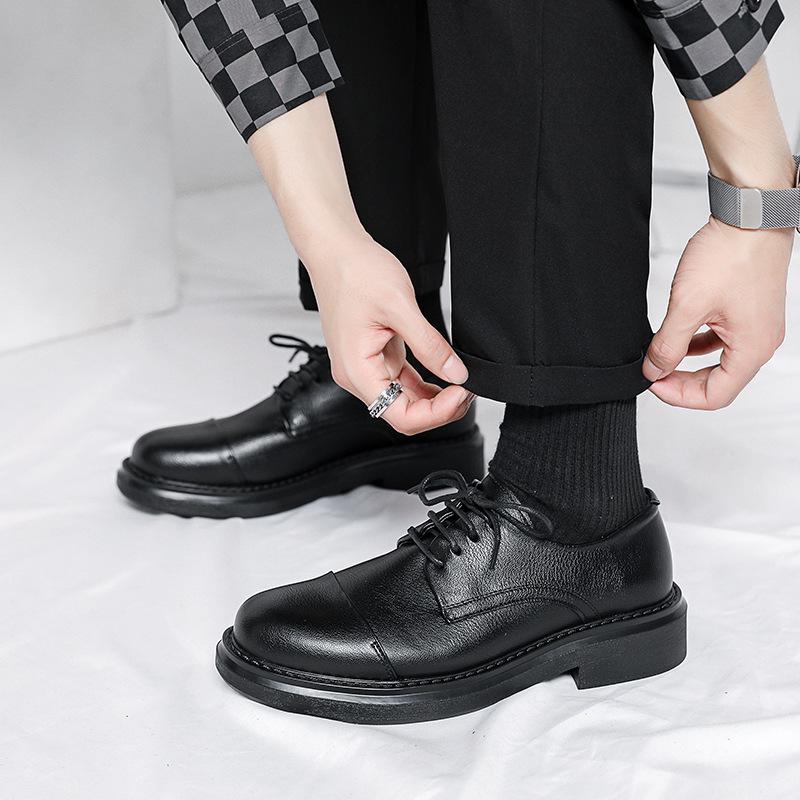 

Кожаные туфли мужские новые 2025 года в британском стиле деловые черные повседневные костюмы высокого класса свадебные туфли для жениха 46