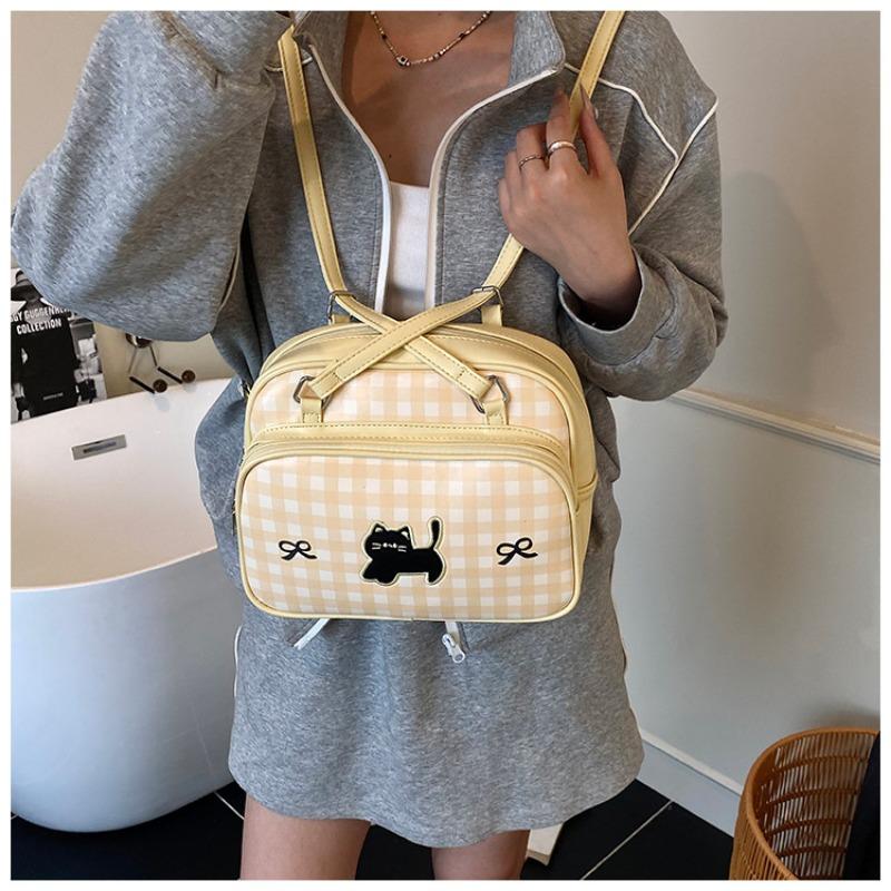Large Capacity Plaid Bag Women's Summer New Shoulder Commuter Tote Bag Multi-functional Backpack