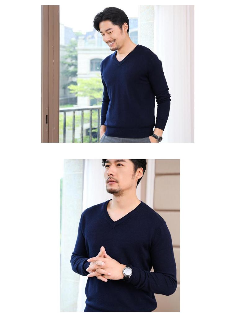 Herren Übergröße Uni V-Ausschnitt Pullover - Herbst/Winter Business Strickpullover