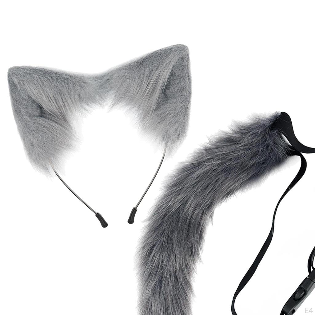 Faux Fur Ears and Tail Set Animals Gift Ear Hair Hoop Headband Cosplay