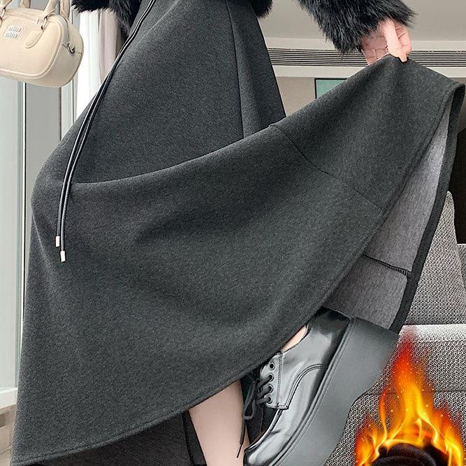 Women's Gray Velvet Woolen A-Line Skirt: Elastic Waist, Warm Half-Length Winter Style with Wide Hem