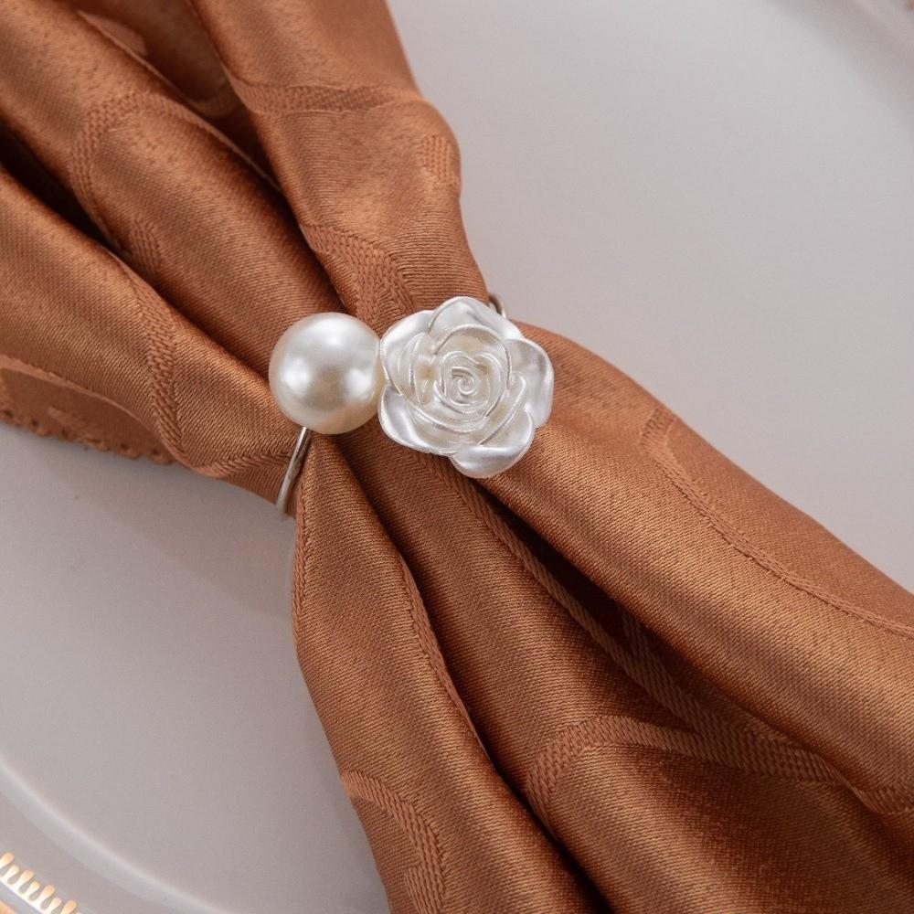 6PCS Elegant Pearl Napkin Ring Luxury Serviette Buckles Rose Napkin Buckles Festival Dining