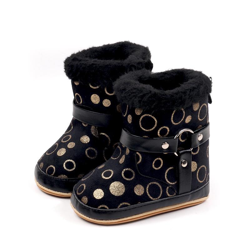 

Младенческая детская обувь с хлопковой подкладкой, плоские нескользящие теплые зимние ботинки 14 чёрный