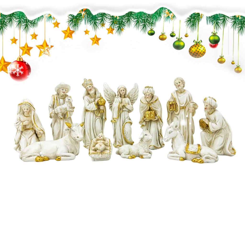 11dílná sada Betléma Vánoční pryskyřice Ježíš socha s rouchem Svatá rodina Vánoční dekorace Dítě Ježíš Náboženská ozdoba