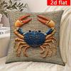 2D flat- Coastal Blue Crab Throw Pillow Cover 18x18 Inch Farmhouse Nautical Square Cushion Case for Home Sofa Bedroom Decor