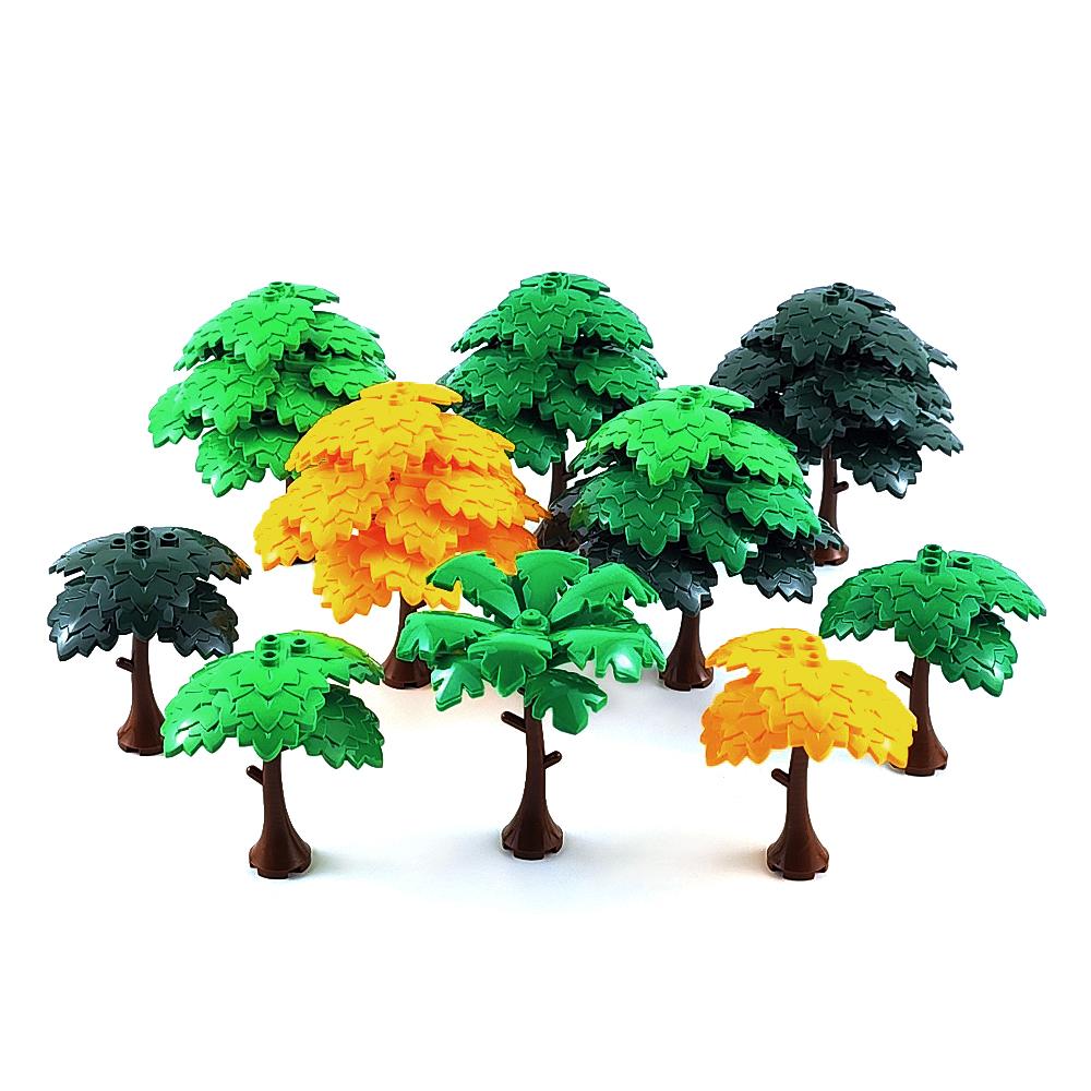 MOC Stadtgarten Baustein Baum Spielzeug DIY Montage Kiefer Kokospalme Straßenansicht Wald Pflanze Stamm Blätter Gras Zubehör
