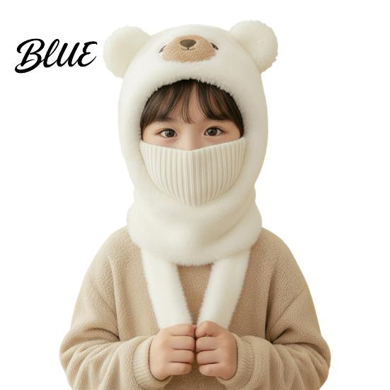 Childrens Thick Plush Protective Hat Kids Winter Balaclava Hat, Cute Bear Ear Face Mask Fun Toddler Bonnet Squeaky Tail, Fuzzy Windproof Ski