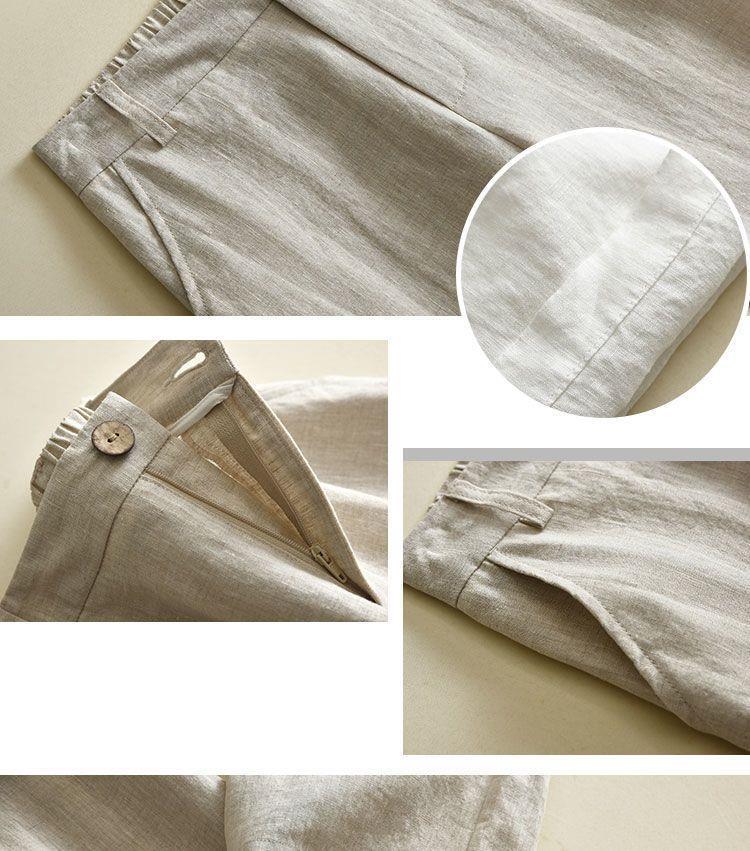 Women's High Waist Wide Leg White Linen-Cotton Pants - Korean Style, Slimming, Loose Fit, Straight Leg