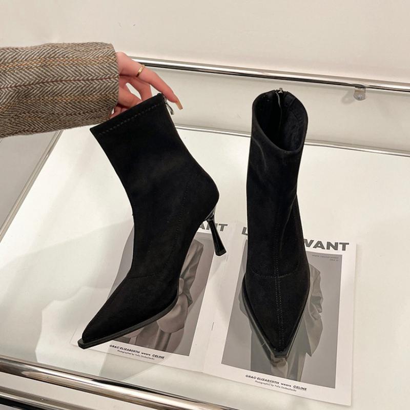 Pointed Toe Women's High Heel Ankle Boots Elegant Dancing Party Shoes 2026 New Spring Autumn Women's Stretch Slim Short Booties
