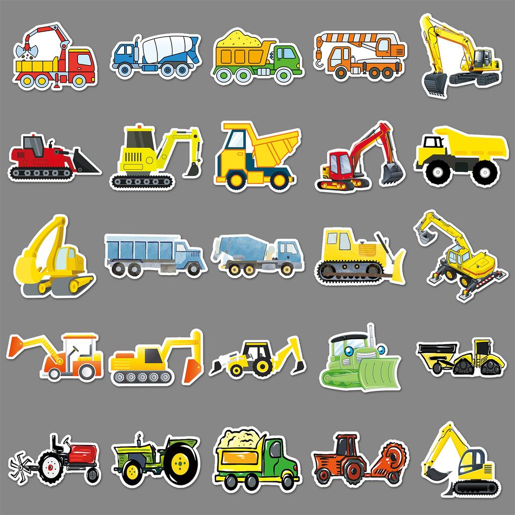 50 Engineering Vehicle Graffiti Cartoon Children's Handbook Skateboard Suitcase Waterproof Sticker