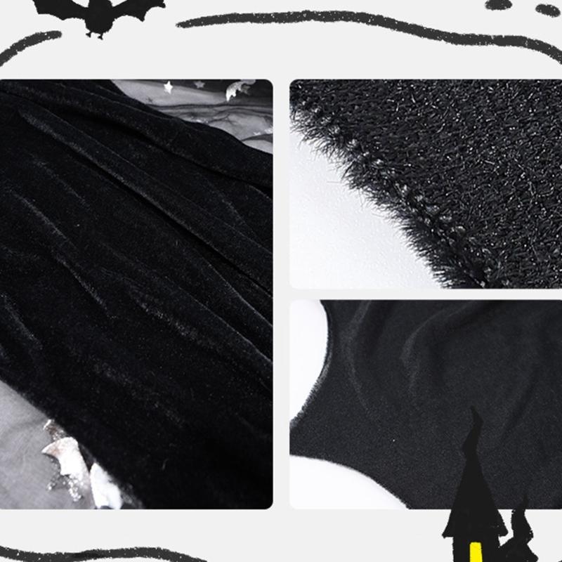 2Pcs Bat Wing Dress Bat Ears Headband Halloween Vampires Cosplay Costume Set for Kids Girls Bat Costumes Accessories
