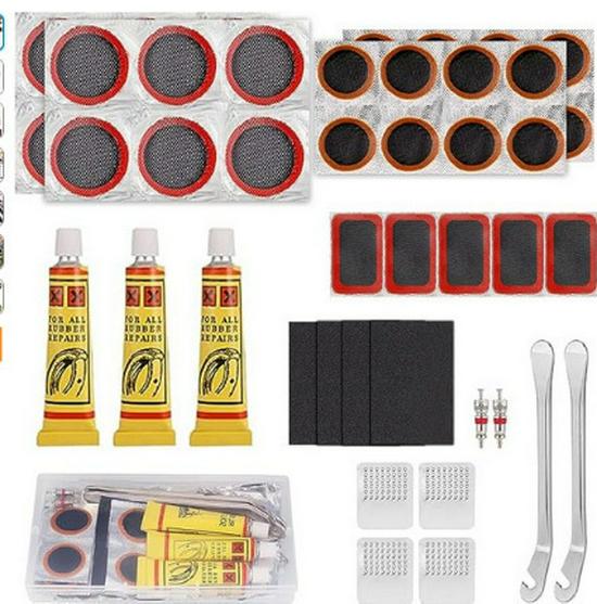Bicycle Tire Repair Kit with Cold Patch, Glue, and Lever Tools