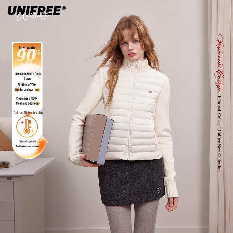 UNIFREE Women's Knitted Panel Mock Neck Down Jacket