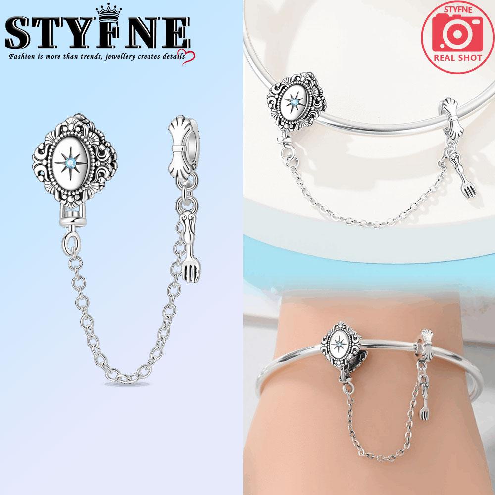 Copper Pink Tableware Fork Plate Security Chain Charms Beads Pendant For Original Bracelet Woman Girl Jewelry