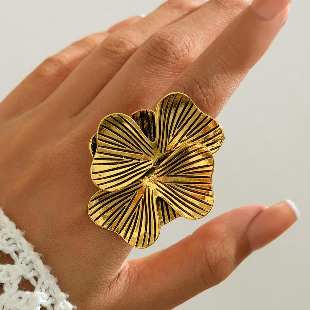 Ingemark 18 Styles Vintage Punk Petal Flowers Rings for Women 2026 Trend Goth Geometric Adjustable Rings New Year Party Jewelry