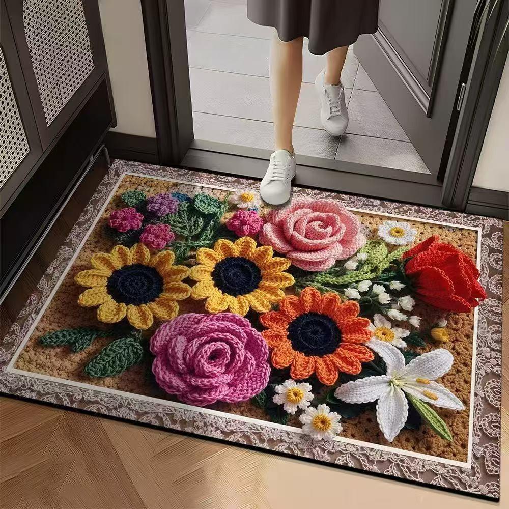 

3D Цветочный ковер Коврик для ванной Нескользящий коврик для пола Входной грязеотталкивающий коврик для пола 60 * 90Cm