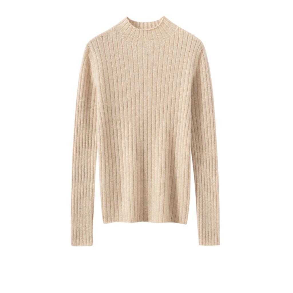 Women's 100% Cashmere High Neck Pullover - Versatile, Solid Color Knit Sweater