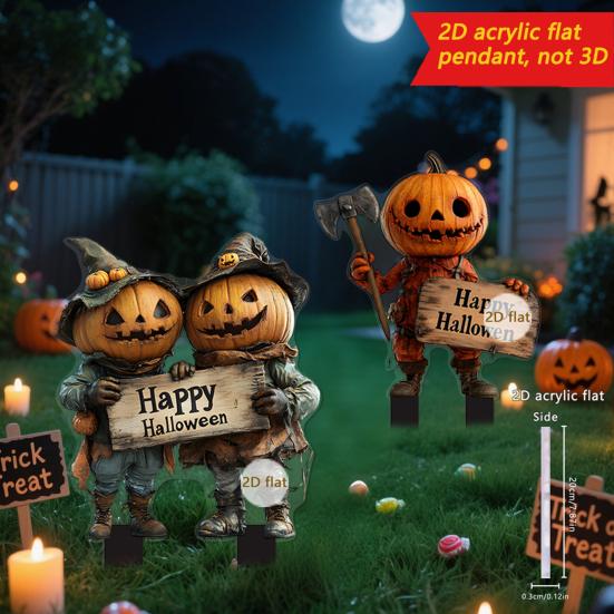 Halloween Garden Stake 2D Flat Pumpkin Man Decoration Outdoor Skeleton Decorative Stake for Lawn Yard Patio Decor