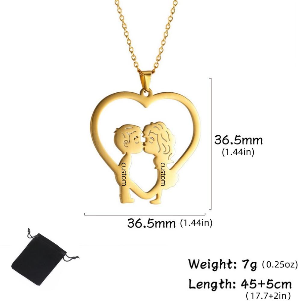 Customized Name Couple Kiss Little Person Necklace Stainless Steel Personalized Heart Name Love Necklace Jewelry Gift