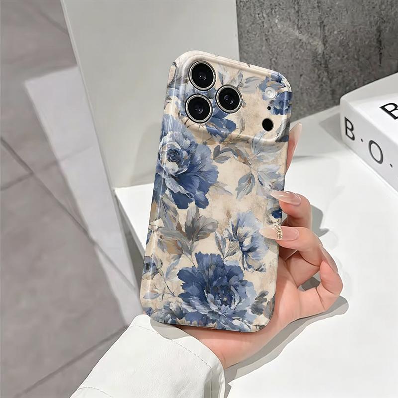 Vintage Distressed Pastel Blue Floral Peony Watercolor Art Graphic Film Aesthetic Protective ShockproofBumperCase Cover For iPhone1415161718ProMaxPlus