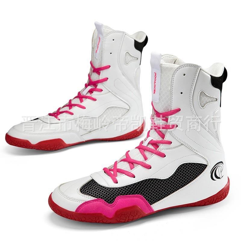 Mens High-Top Boxing Training Shoes Indoor Fitness Jump Rope MMA Combat Sports Breathable Elastic Fabric Upper Rubber Sole