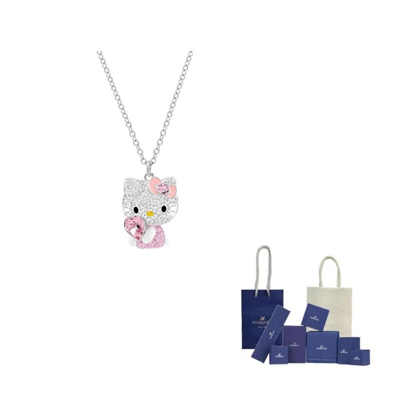 Swarovski Hello Kitty Herz Kristall Halskette Damen Halskette 5228241 Box+Shopping Bag (Random Color),Large white