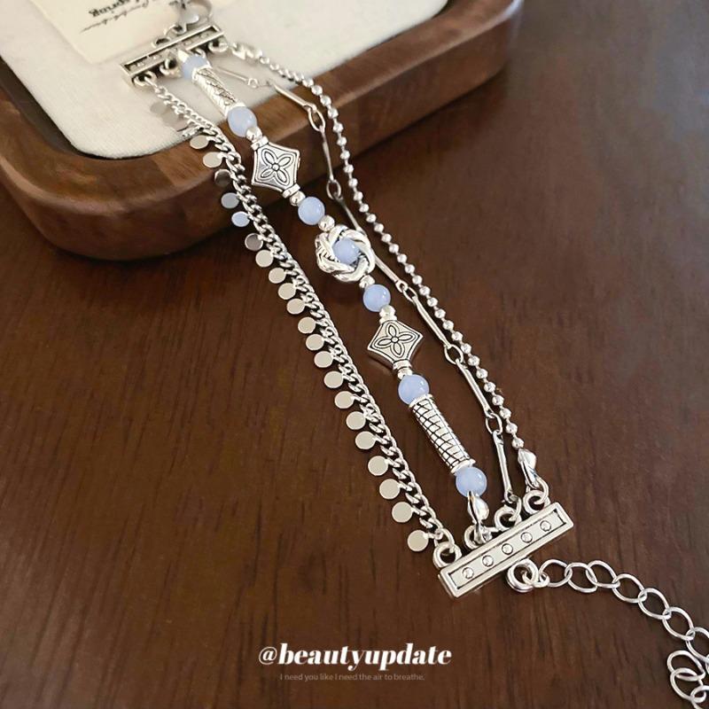 Retro vortex geometric round crystal multi-layer bracelet fashion cold wind bracelet personality niche design sense jewelry