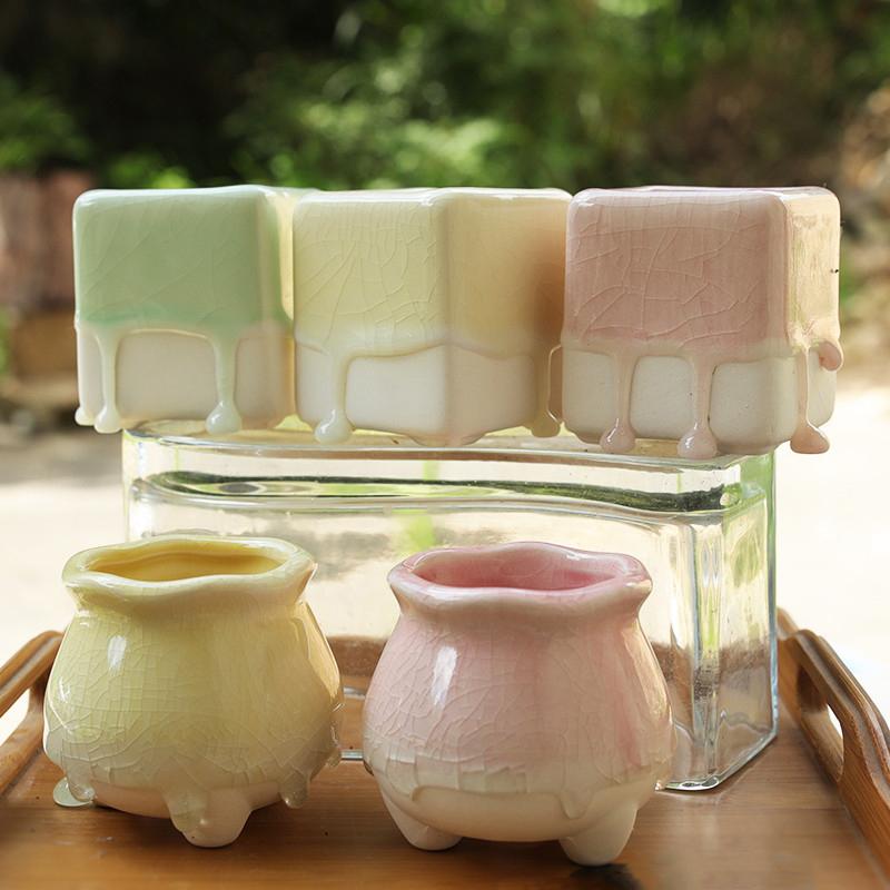 Nordic Style Flow Glaze Ceramic Flowerpot Succulent Cactus Plants Small Bonsai PotMini  Plant Pots Home Garden Decor