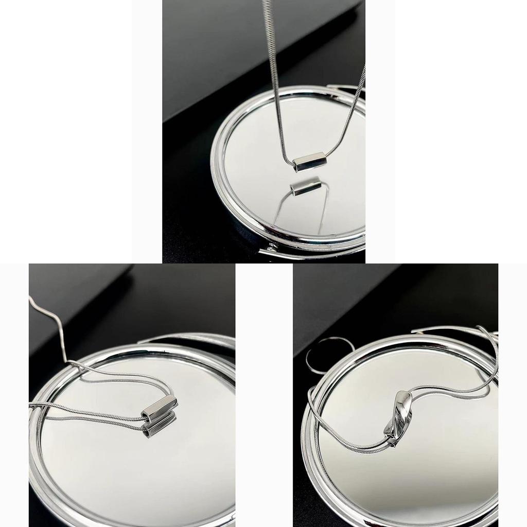 Geometric Stainless Steel Necklace With Polished Snake Chain For Men And Women