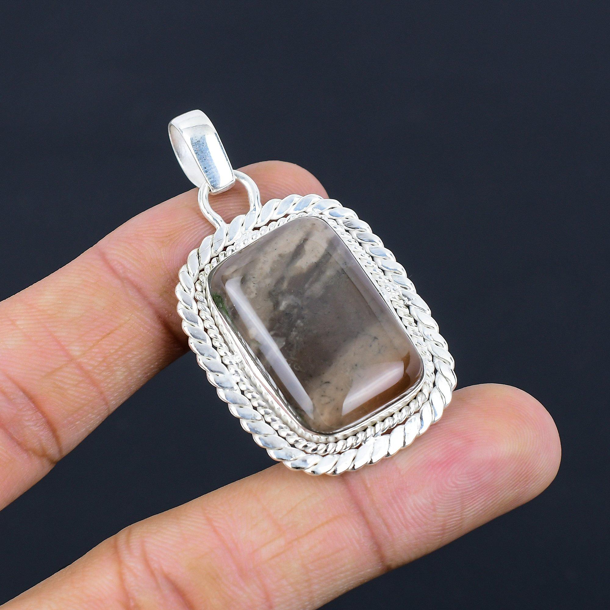 

Sterling Silver Radiant Wood Jasper Gemstone Birthday Wife Bezel Pendant Jewelry