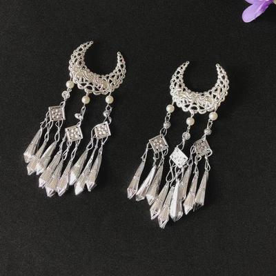 Silberne Hanfu-Haarnadeln: Antike Kostüm-Haarschmuck mit Quastenclips