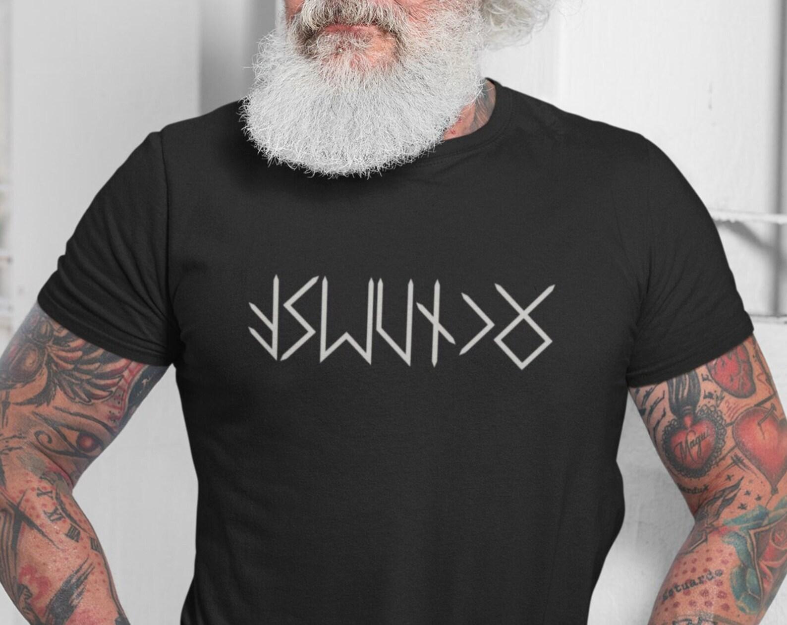 NAME in Futhark Runes Style T-Shirt, Personalized Shirt, Viking Shirt, Nordic Shirt, Biker Shirt, Metal Shirt, Goth Shirt, Norse Shirt L