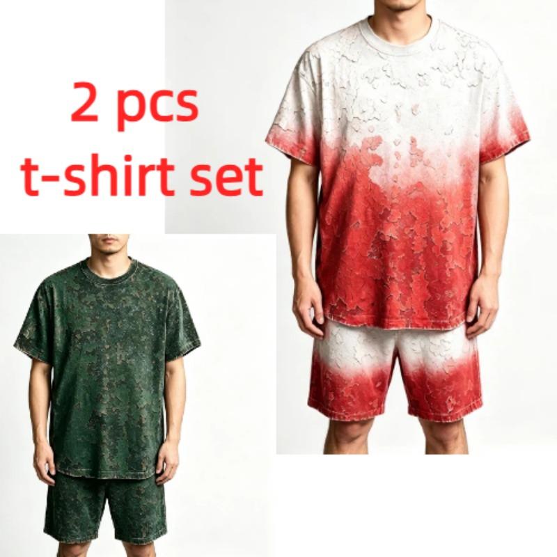 Summer Y2K Vintage Fun Rust Cracks Graphic Printed Round Neck Short Sleeved Kids T-Shirt And Shorts Set Boy's and Girl's T-shirt Shorts Set