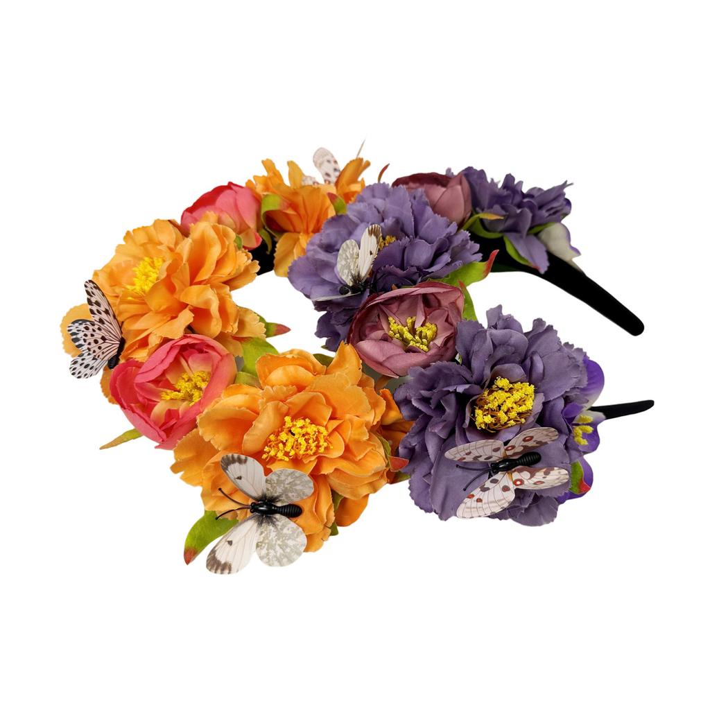 Fabric Flower Headband for Music Festival with Butterfly Decors Music Festival Accessory Hairhoop Wedding Bride Headwear