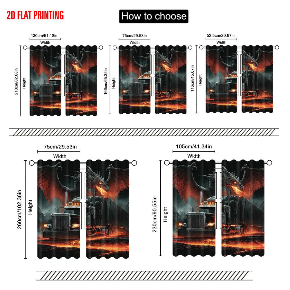 2pcs   Plane Printing Curtain Popular Demon Dragon and Car Versatile Fabric (without Rod) Room Decor Use for Living Room